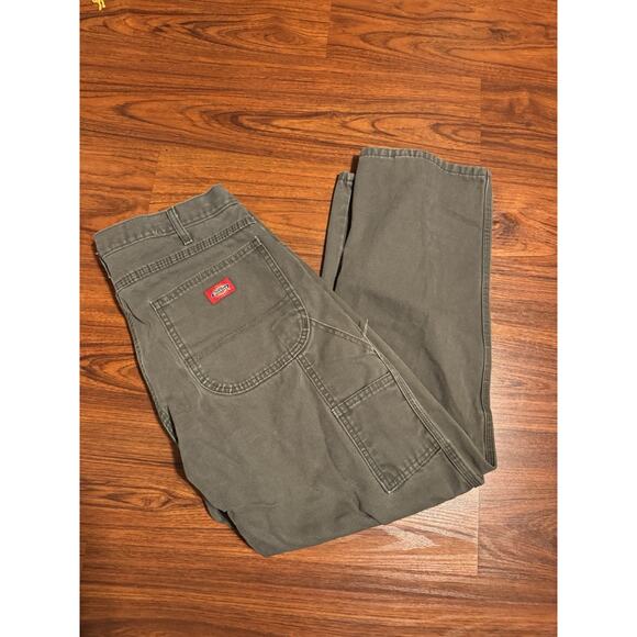 Dickies Carpenter Jeans Men's 34x30 Olive Green Duck Canvas Red Tag Vintage - Picture 1 of 8
